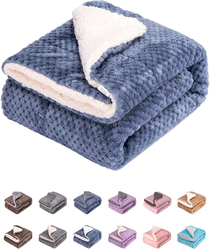 DW Plush Fleece Receiving Blanket for Dog, Cat, and Pet - Warm and Soft, Couch, Sofa, Travel and Outdoor, Camping (24" x 32", Smoked Blue)