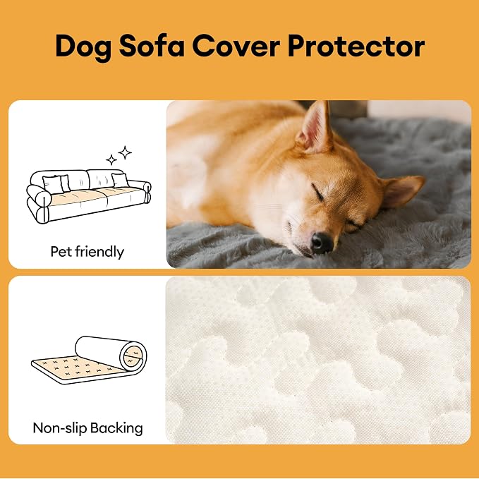 FUNNY FUZZY Pet Couch Cover for Sofa, Thick Waterproof Couch Cover for Dogs Washable, Water Resistant Pet Friendly Faux Fur Pad Soft Bed Mat Non Slip for Couches and Sofas, Grey, 27.6"×59.1"