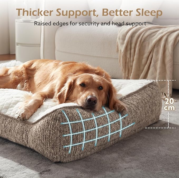 JOEJOY Orthopedic Dog Bed Medium Sized Dogs, Extra Thick Supportive Big Dog Couch Bed with Sides, Ultra Soft Pet Bed Sofa, Beige, 35''x25''