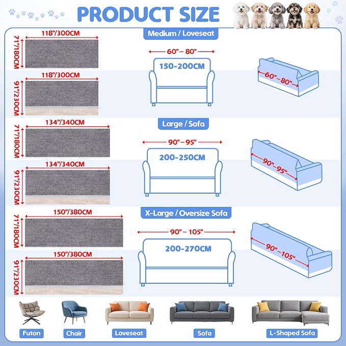 Loiion 100% Double-Sided Waterproof Dog Sofa Cover - Anti-Slip, Leakproof Couch Cover, Pet-Friendly Couch Protectors for Puppy, Large Dog, Kids and Pets 150"X91"