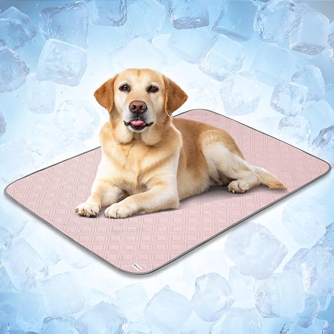 PetAmi Dog Cooling Mat, Waterproof Self Cooling Dog Pad with Non-Slip Backing, Q-Max >4.0 Pet Cooling Mat for Crate, Couch, Kennel & Car, Indoor Outdoor Summer Use, Pink, 40x60