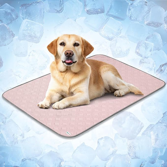 PetAmi Dog Cooling Mat, Waterproof Self Cooling Dog Pad with Non-Slip Backing, Q-Max >4.0 Pet Cooling Mat for Crate, Couch, Kennel & Car, Indoor Outdoor Summer Use, Pink, 40x60