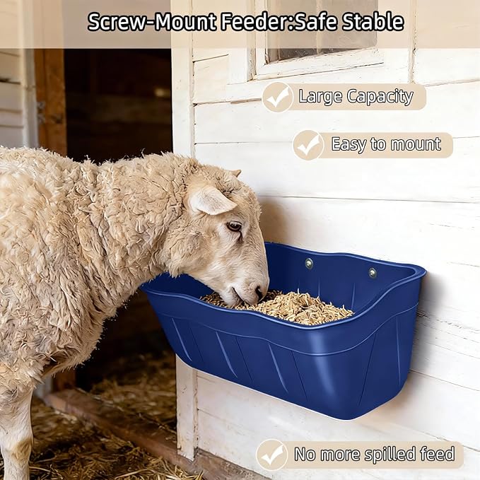 Hanging Goat Feeders,Chicken Feeder Waterer,Large Feed Trough 7.5 Quart 6 Pack,Hanging Fence Feed Trough for Poultry Livestock,Blue