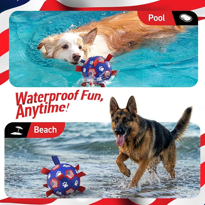 QDAN Dog Toys, Soccer Ball with Straps, Durable Dogs Balls for Extra Large Breeds, Beach Pool Water Toy, Dog Birthday Gifts, Herding Balls (9 Inch)