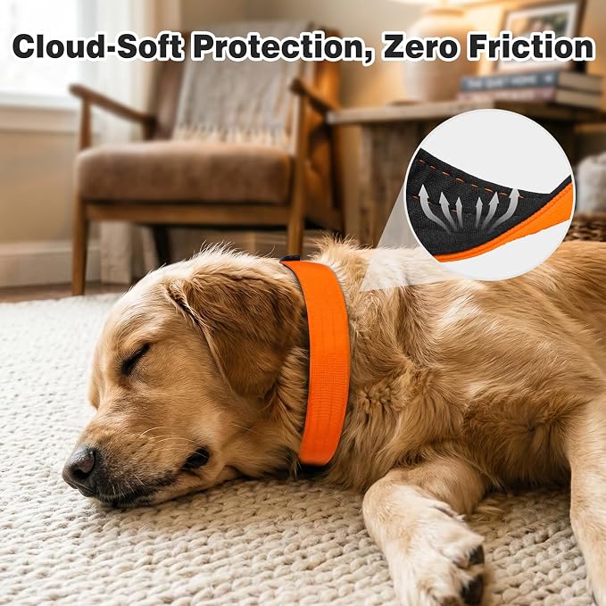Joytale Tactical Dog Collar for Medium Dogs with Control Handle, Heavy Duty Military Training Collar for Power Breeds, AirTag Holder Case, Quick Release Metal Buckle, Soft Padded, M, Orange