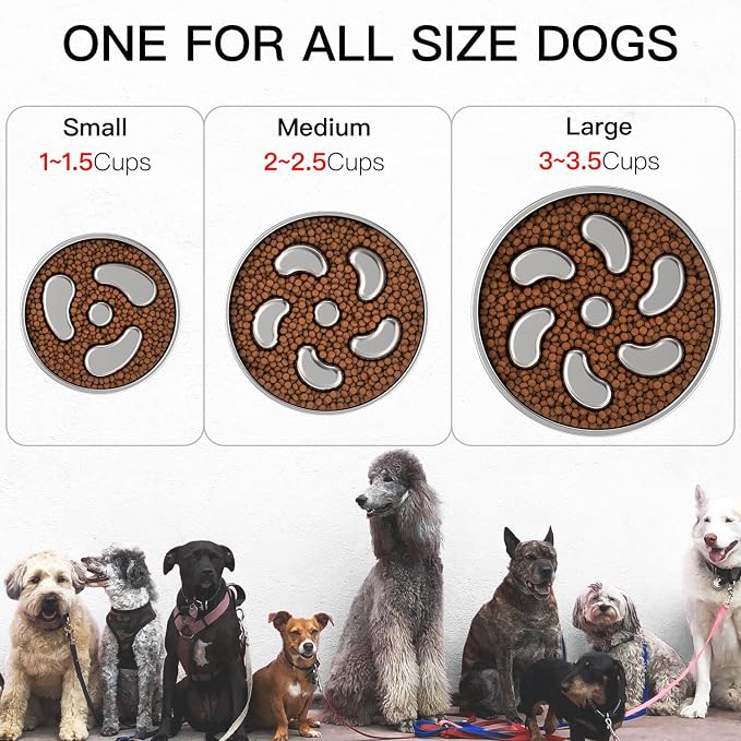 Slow Feeder Dog Bowl-3Cups for Large Breeds, Double Wall Food-Grade Stainless Steel, Heavy Duty with Non-Slip Rubber Base, Puzzle Maze Bowl to Slow Down Eating [2Pack]