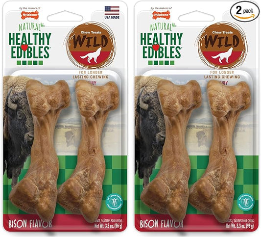 Nylabone Healthy Edibles Wild Natural Dog Chews,Long Lasting Bones for Dogs,Bison Flavor Dog Treats,Medium,2 Count (Pack of 2)