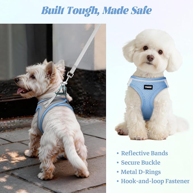 YIMEIS Dog Harness and Leash Set, No Pull Soft Mesh Pet Harness, Reflective Adjustable Puppy Vest for Small Medium Large Dogs, Cats (Greyblue, Small (Pack of 1))
