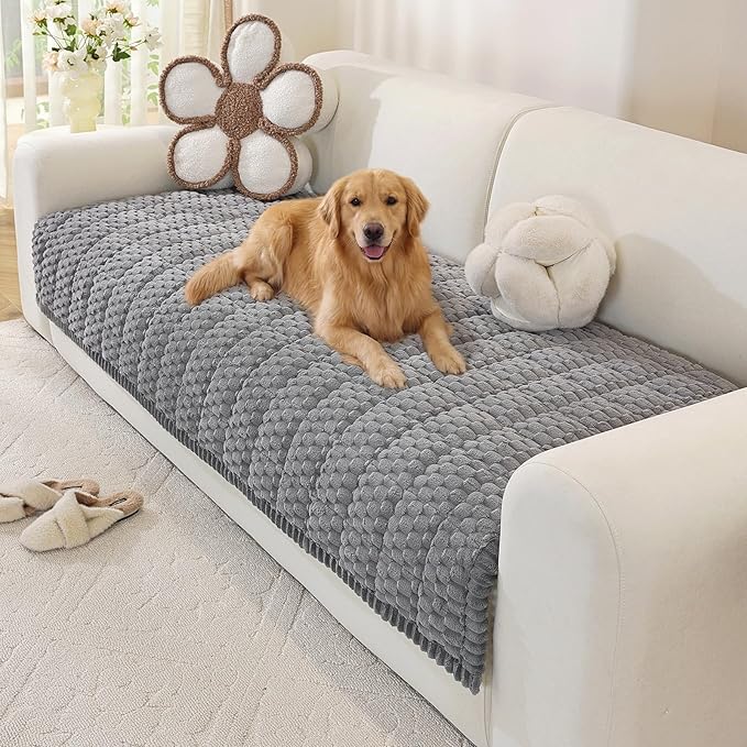 OstepDecor Couch Cover for Dogs, Washable Non Slip Sofa Cover for Pets, Soft Couch Covers for Sofa, Loveseat and Sectional, Furniture Protector Against Pet Hair & Scratches (35.4" x 82.7", Grey)