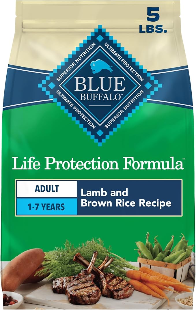 Blue Buffalo Life Protection Formula Lamb & Brown Rice Adult Dry Dog Food, Supports Immunity with Antioxidant-Rich LifeSource Bits, Promotes Healthy Muscle Development, Skin & Coat Health, 5 lbs.