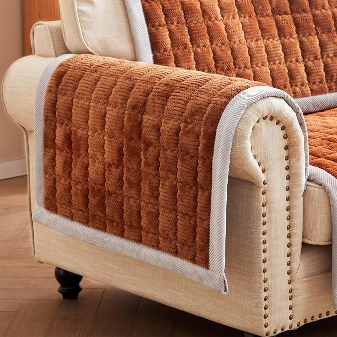 Couch Cover for Dogs Washable,Anti-Slip Back Cat Mat Pet Pad Blanket for Furniture Protector,Fuzzy Pet Sofa Cover for 3 Cushion Couch Sofa Pets Friendly (Curry, 1pc/27.6"x59"/Seat Cover)