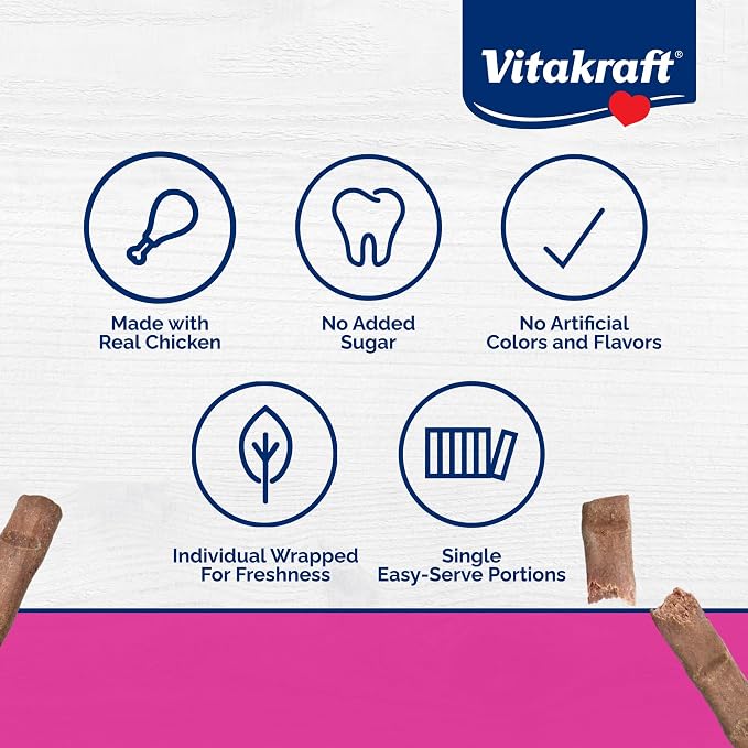 Vitakraft PurrSticks for Cats - Nutritious & Healthy Soft Cat Treats - Gently Oven Roasted Meat Sticks for Cats w/ 70% Meat - Easy-to-Serve Cat Chew Sticks (Chicken, 24 Pack)