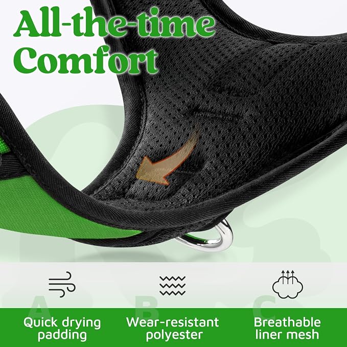 rabbitgoo Dog Harness Small Sized, 3 Buckles Easy On & Off No Pull Pet Vest, Soft Padded Walking Pet Harness with Control Handle, Adjustable and Reflective, Green, S