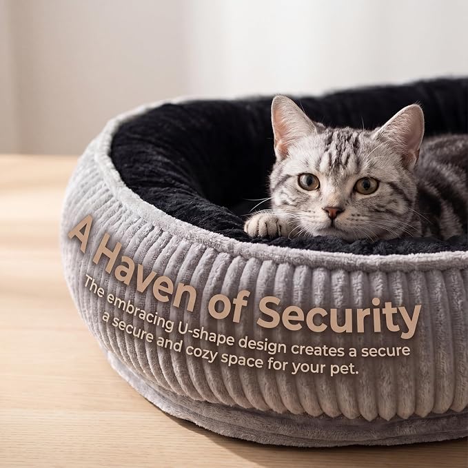 Calming Dog Bed for Medium Dogs 26"x19" - Orthopedic Washable Pet Bed with Anti-Slip Bottom, Indoor Soft Cat Bed with Removable Cover (Black)