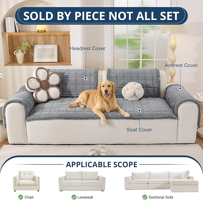 OstepDecor Couch Cover for Dogs, Washable Non Slip Sofa Cover for Pets, Soft Couch Covers for Sofa, Loveseat and Sectional, Furniture Protector Against Pet Hair & Scratches (27.6" x 59", Blue Grey)