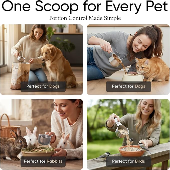 Color Up 1 Cup Pet Food Scoop – Stainless Steel Dog Food Scoop Cup (16 Tbsp) – Heavy-Duty, Rust-Resistant Measuring Scoop for Dogs, Cats, Birds & Rabbits – Ideal for Dry Food & Treats