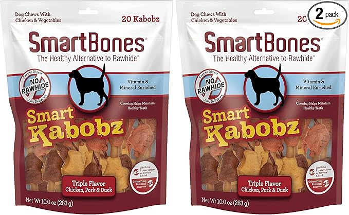 SmartBones Smart Kabobz, Rawhide-Free Chews for Dogs, Made with Real Chicken, Pork and Duck, 20 Count (Pack of 2)