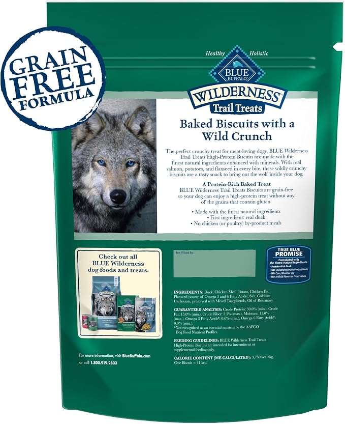 Blue Buffalo Wilderness Trail Treats High Protein Grain Free Dog Biscuits Crunchy Dog Treats, Duck Recipe, 24-oz Bag