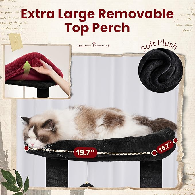 Gitelsnour Gothic Cat Tree, Cat Tower for Large Cats with 2 Big Platforms, 2 Baskets, condo and Toys, 63" Cat Scratching Posts for Indoor Cats, Black and red GCT020BR