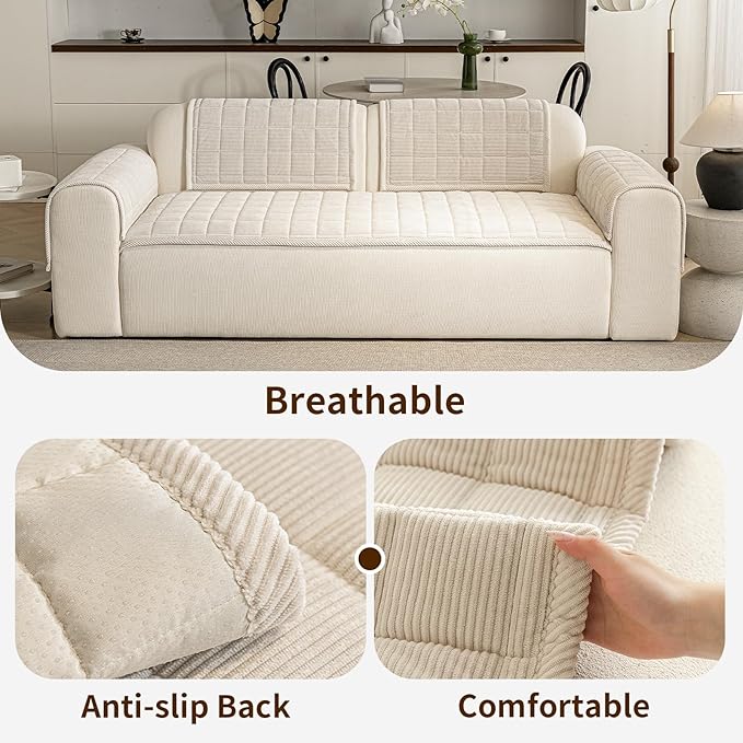 Couch Covers for Dogs Washable, 27.6"x59.1" Non Slip Couch Covers for Loveseat Sofa Pet Friendly, Soft Fuzzy Sofa Covers for Pet, Dog Couch Cover Furniture Protector(1PC,Beige White)