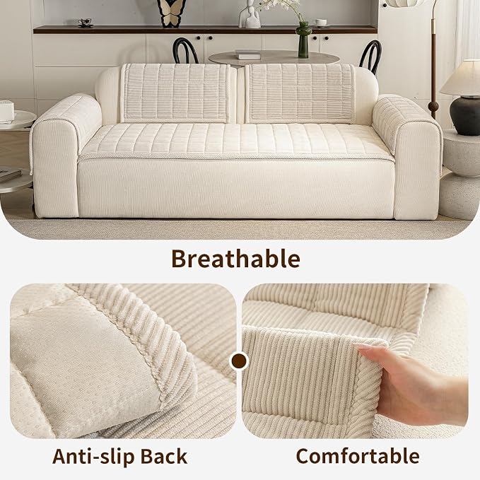 Couch Covers for Dogs Washable, 27.6"x82.7" Non Slip Couch Covers for Loveseat Sofa Pet Friendly, Soft Fuzzy Sofa Covers for Pet, Dog Couch Cover Furniture Protector(1PC,Beige White)