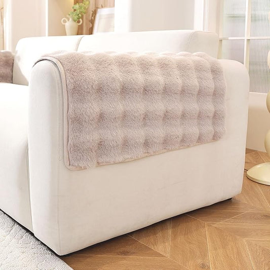 Waterproof Dog Bed Cover Non Slip Couch Covers for Dogs Washable Soft Faux Fur Sofa Cover Couch Covers for 3 Cushion Couch Sofa Pet Friendly (Khaki, 24" x 24" 2 Pack)