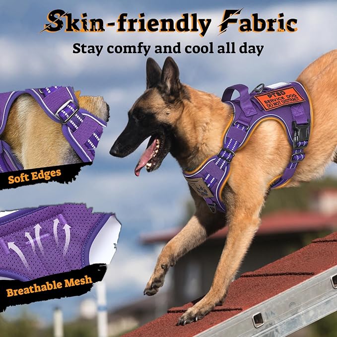 rabbitgoo Tactical Dog Harness for Large Dogs No Pull Adjustable Military Vest with Handle MOLLE Reflective Heavy Duty Dog Vest for Walking Training Hunting Outdoor Working Medium Size Dog Purple XL