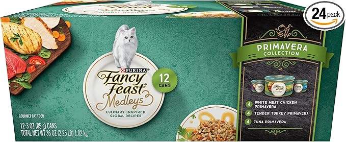 Purina Fancy Feast Wet Cat Food Variety Pack, Medleys Primavera Collection - (2 Packs of 12) 3 oz. Cans