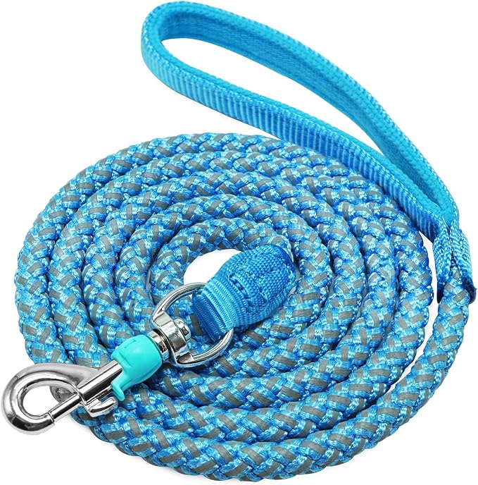 2/3/4/6/10 ft Reflective Dog Leash Strong Nylon Rope Braided Heavy Duty for Large and Medium Small Dogs Walking Training Leads (Sky Blue, 6ft * 1/2")