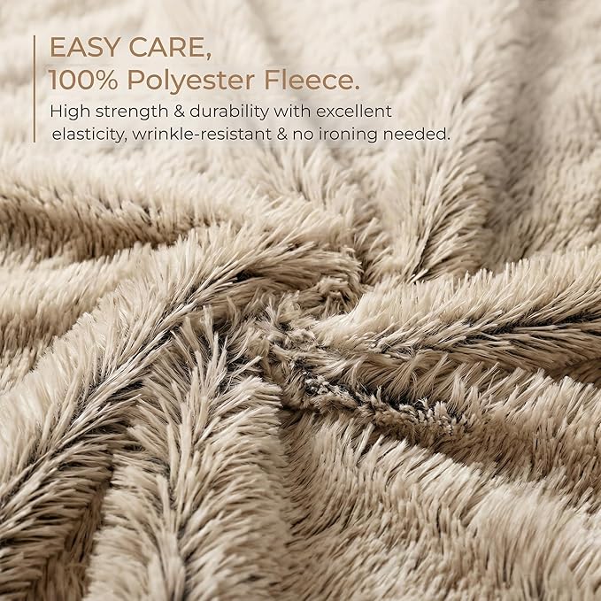 PJYuCien Dog Blanket for Dogs, Puppies and Pets, Lightweight & Portable Fluffy Fleece Throw, Super Soft Plush Cat Blanket for Couch/Car Seat/Furniture, Machine Washable, 50"x60", Beige