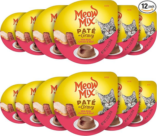 Meow Mix Paté in Gravy Wet Cat Food with Real Chicken & Beef, 2.75 Ounce (Pack of 12)