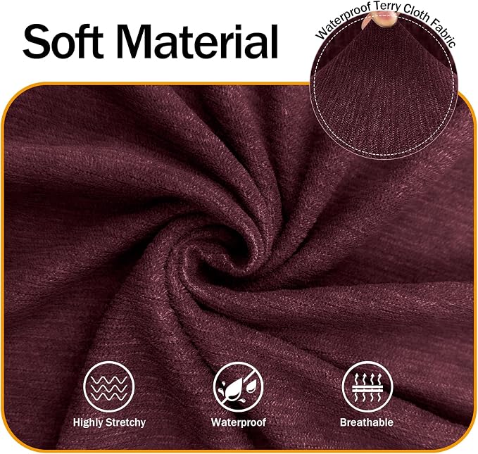 Waterproof Stretch Spandex Loveseat Couch Cover - Non-Slip Soft Sofa Slipcover with Elastic Bottom, Washable Leakproof Furniture Protector for Kids, Pets, Dogs & Cats (Loveseat, Burgundy)