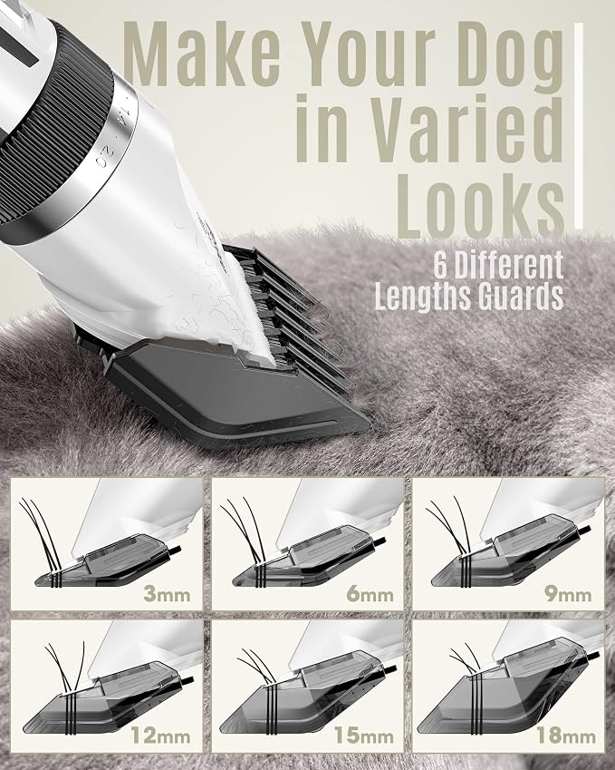 oneisall Dog Clipper Low Noise, Dog Grooming Kit with Rechargeable, Dog Shaver Cordless Electric Quiet Hair Clipper Set for Dog Cats Pets（White）