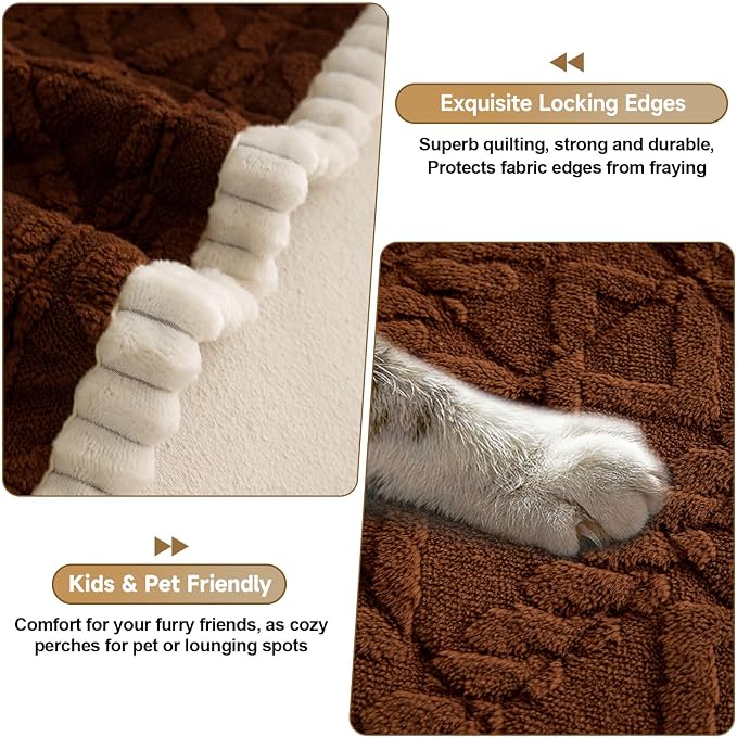 OTOB Couch Cover for Dogs Washable Pet Friendly, Non Slip Plush Fuzzy Love Seat Couch Covers Sofa Slipcovers, Geometric Jacquard Soft Pet Cushion Mat Furniture Protector (Dark Coffee, 27.6" x 59.1")