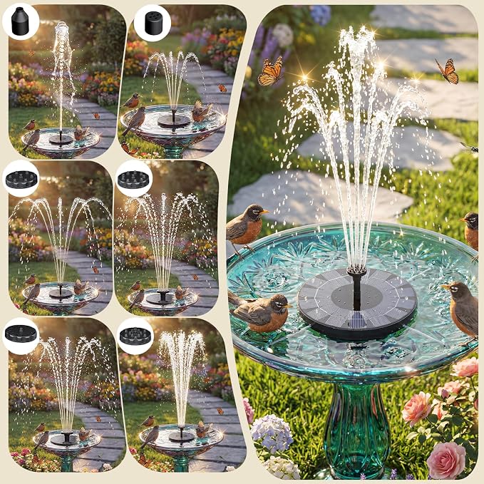 AISITIN Solar Fountain, 2.5W Solar Water Fountain Pump with 6 Nozzles & 4 Tube Supports, 6.7" Solar Powered Fountain for Garden, Pond, Pool, Fish Tank, Aquarium Outdoor