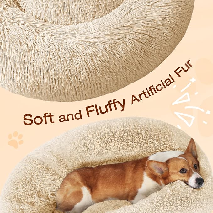 JOLLYVOGUE Dog Beds Large Sized Dog, Calming Anti-Anxiety Dog Bed, Fluffy Donut Cushion for Extra Large Pets (45")