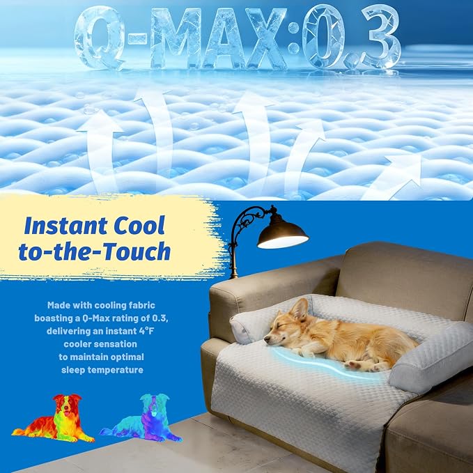 WATANIYA PET Cooling Dog Bed, Washable Cooling Mat for Large Dogs with Removable Cover, Self Cooling Couch Cover for Dog, Non-Slip Dog Couch Bed, 41x37 Inch, Blue