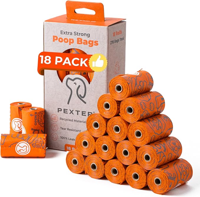 PEXTER Dog Poop Bags Rolls, Poop Bags for Dogs, Leak-Proof & Unscented Dog Waste Bags, Extra Strong Doggie Poop Bags & Doggy Poop Bags, 18 Dog Poop Bag Rolls, Dog Bags for Poop (270 Bags)