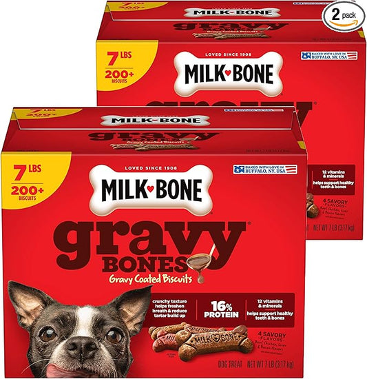 Milk-Bone GravyBones Dog Biscuits, Small Dog Treats, 7 lb. (Pack of 2)