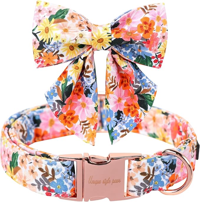 Unique style paws Cartoon Dog Collar with Bowtie Spring Summer Puppy Collar with Flower for Small Medium Large Boys Girls Dogs