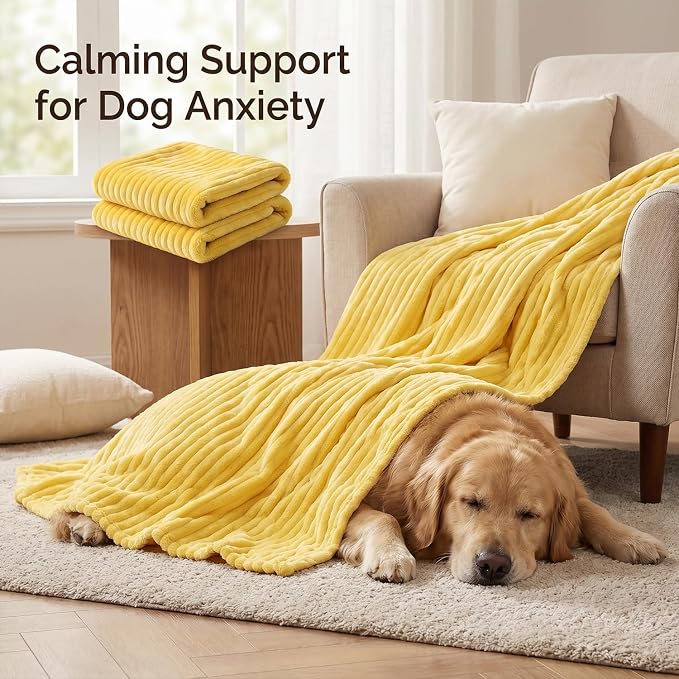 Emotional Support Blanket for Dogs, Yellow Blanket for Dog, Washable High Visibility Dog Blankets, for Help Reduce Pet Separation Anxiety (Yellow-S, 3Pcs)