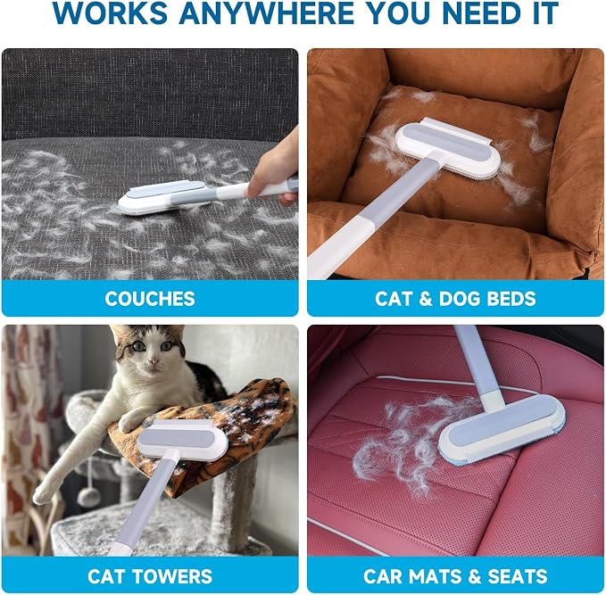 No Kneeling Pet Hair Remover – 4-in-1 Reusable Tool for Dog & Cat Hair, Standard Handle (17.7") for Furniture & Car Seats – Back-Saver, 2-Pack (Value Set)