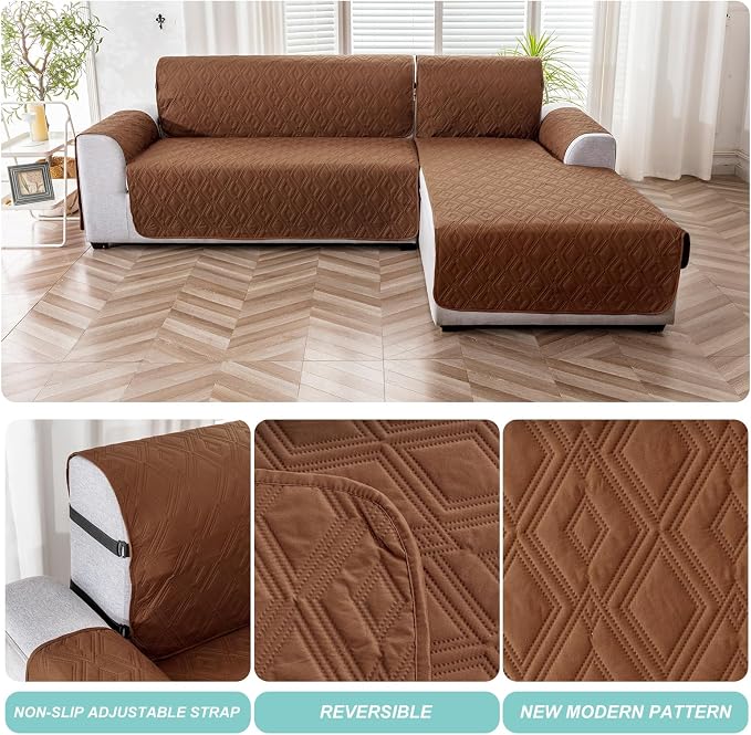 Genina Sectional Couch Covers for Dogs L Shaped Sofa Covers Chaise Lounge Cover Reversible Couch Covers for Sectional Sofa L Shape Furniture Protectors Cover for Pets, Kids (Camel, Sofa Large)