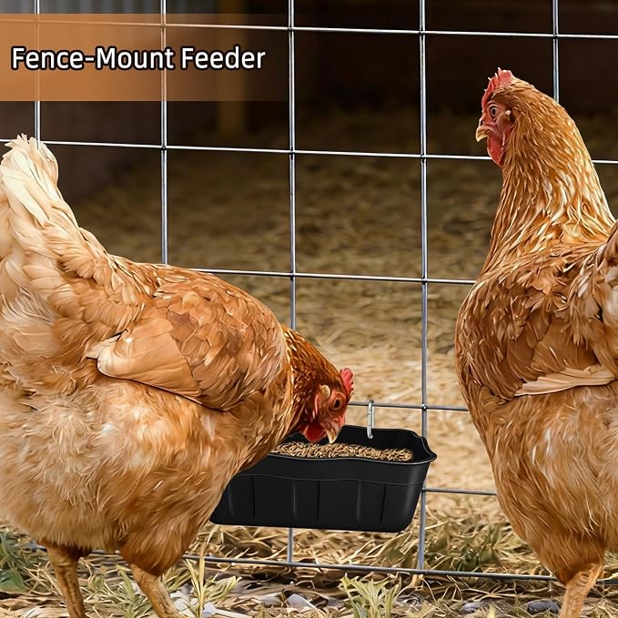 Hanging Chicken Feeders,Duck Feeder Waterer,Small Feed Trough 1.3 Quart 2 Pack,Hanging Fence Feed Trough for Poultry,Black