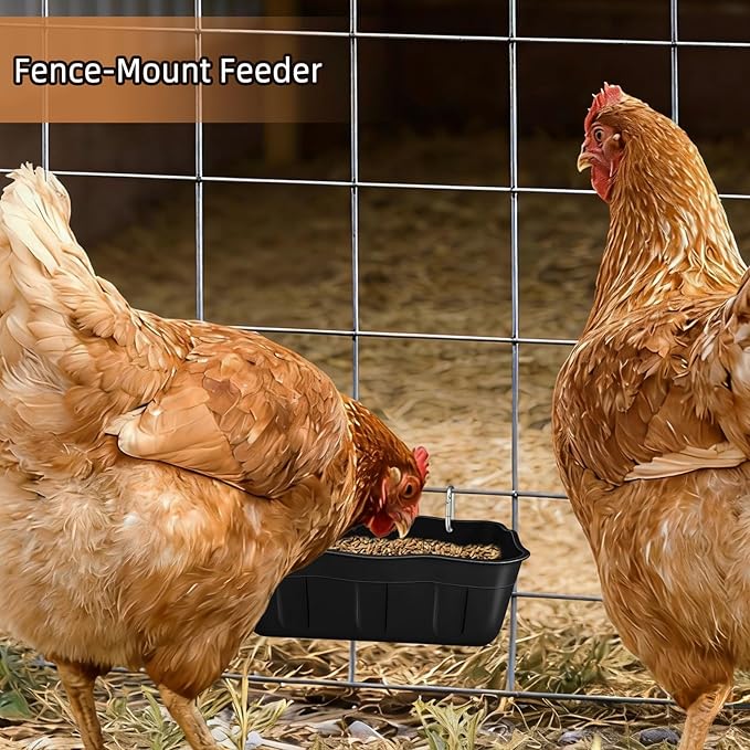 Hanging Chicken Feeders,Duck Feeder Waterer,Small Feed Trough 1.3 Quart 6 Pack,Hanging Fence Feed Trough for Poultry,Black