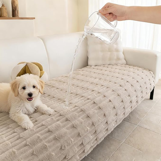 MYSKY HOME 100% Waterproof Couch Cover for Dogs, Plush Pet Couch Covers for Sofa Washable, Couch Covers for 3 Cushion Sofa Pet Friendly, Non-Slip Durable Sofa Cover Slipcover Protector, Khaki, 35"x71"