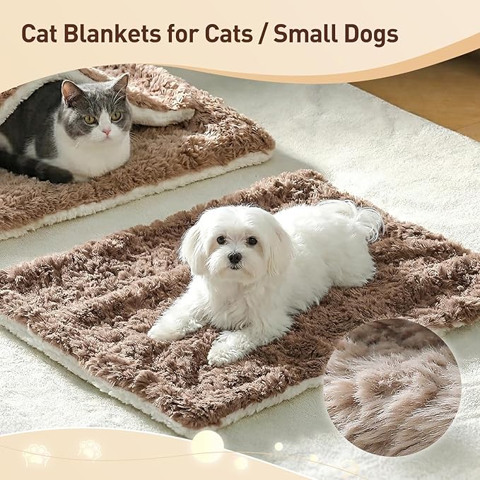 Cat Blanket for Indoor Cats Ultra-Soft Plush Small Blanket Machine Washable Cozy Calming for Kittens Cats Bed Couch Car 21"x18" Coffee