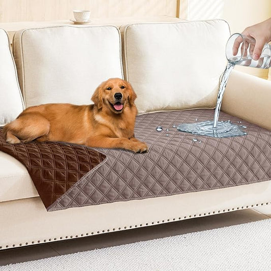 Smiry Waterproof Dog Bed Cover Pet Blanket, Soft Washable Dog Blanket for Furniture Bed Couch Sofa Reversible, Checkered (30"x70", Greyish Brown/Brown)