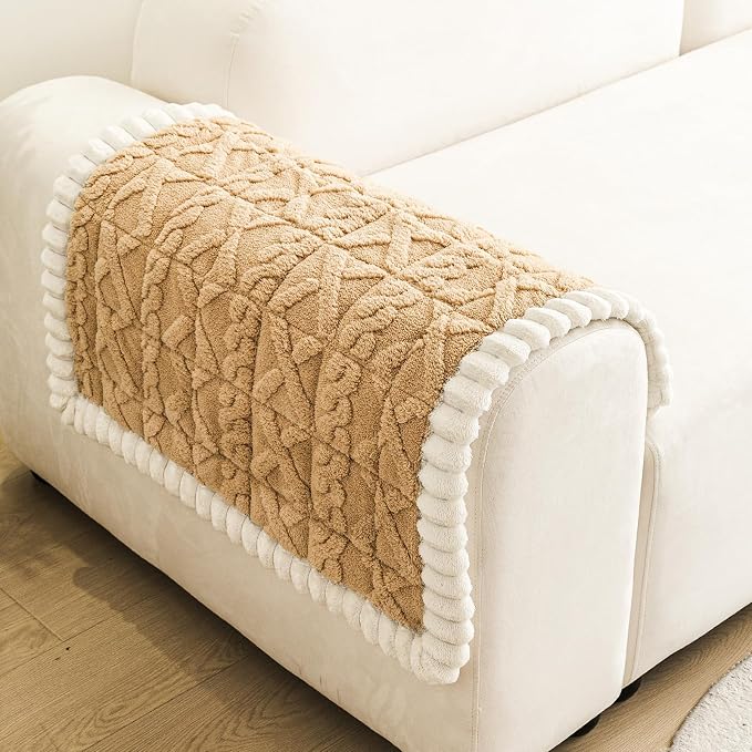 Fuzzy Couch Covers for Dogs, Non Slip Thick Dog Couch Cover Protector, Plush Pet Couch Covers for Sofa Washable, Soft Sofa Cushion Slipcovers Pet Friendly(1PC, Light Brown, 27.6”x27.6”)