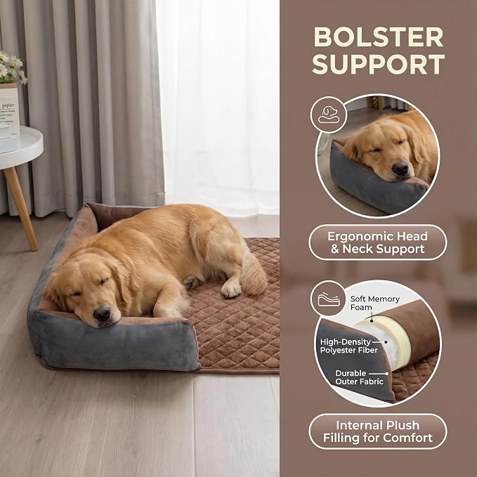 Calming Dog Bed for Couch,Durable Suede Dog Couch Cover,Removable Washable Pet Bed for Couch,Couch Protector for Small,Medium Dogs and Cats (Brown, 36 x 47 inch)